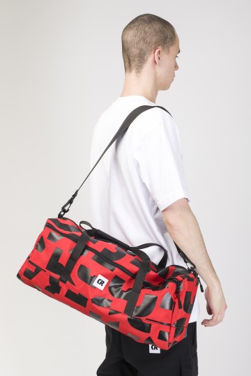 Duffle Bag Red Taslan/Typocut Pattern Black